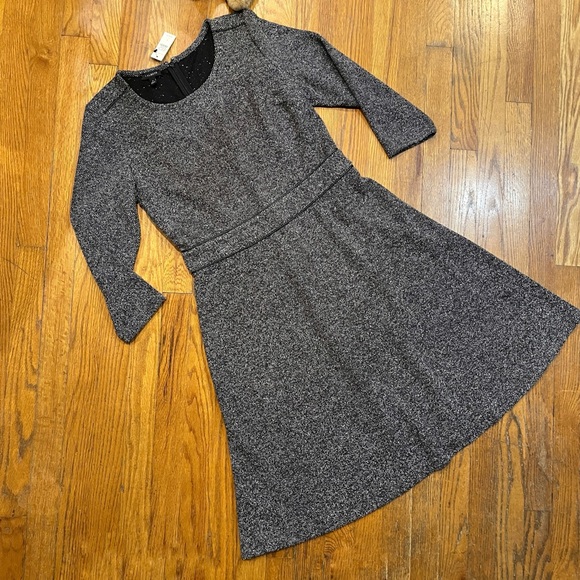 Talbots NWT Fit & Flare Dress Gray Black Tweed Leatherette Trim Knee Length S6 - Picture 4 of 9